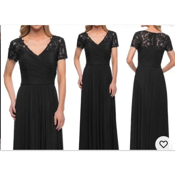 La Femme Dresses & Skirts - NWT La Femme Gown 29772 Floral
Embroidered Sheath Dress in Black Size 8